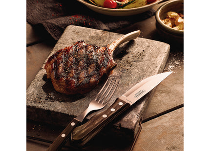 Tenedor Jumbo Tramontina Churrasco con Lámina de Acero Inoxidable y Mango de Madera Tratada Polywood Castaño