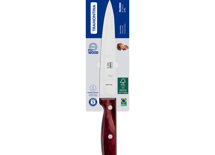 Cuchillo Utility Tramontina Polywood con Lámina de Acero Inoxidable y Mango de Madera Tratada Rojo 6"