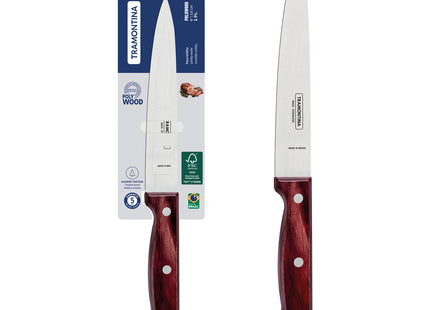 Cuchillo Utility Tramontina Polywood con Lámina de Acero Inoxidable y Mango de Madera Tratada Rojo 6"