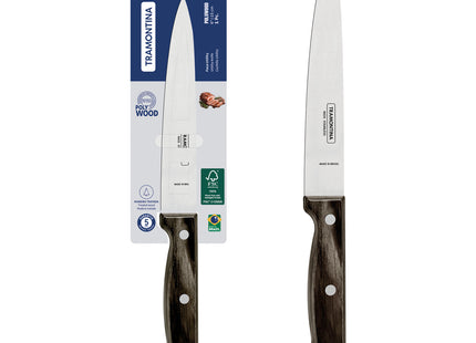 Cuchillo Utility Tramontina Polywood con Lámina de Acero Inoxidable y Mango de Madera Tratada Castaño 6"