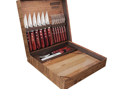 Kit para Asado Tramontina con Láminas de Acero Inoxidable y Mangos de Madera Polywood Rojo con Caja de Cartón 15 Piezas
