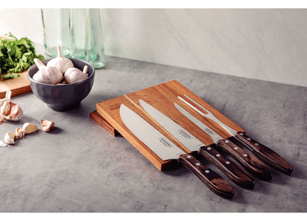 Juego para Asado Tramontina con Láminas de Acero Inoxidable y Mangos de Madera Polywood Castaño 5 Piezas