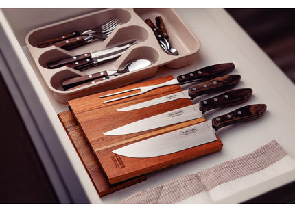 Juego para Asado Tramontina con Láminas de Acero Inoxidable y Mangos de Madera Polywood Castaño 5 Piezas