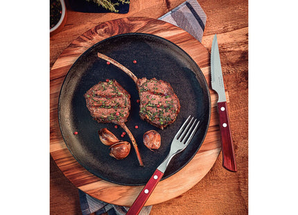 Tenedor de Mesa Tramontina Churrasco con Lámina de Acero Inoxidable y Mango de Madera Tratada Polywood Castaño