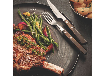 Tenedor de Mesa Tramontina Churrasco con Lámina de Acero Inoxidable y Mango de Madera Tratada Polywood Castaño