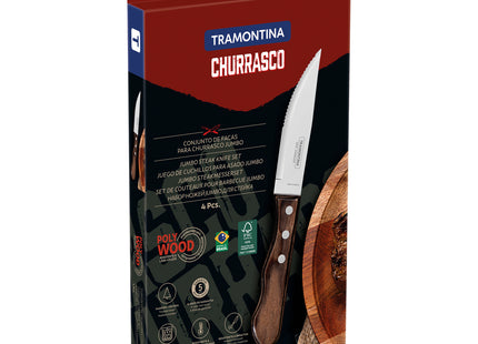 Juego de Cuchillos para Asado Jumbo Tramontina de Acero Inoxidable y Mango Castaño Polywood, 4 piezas.