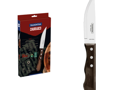 Juego de Cuchillos para Asado Jumbo Tramontina de Acero Inoxidable y Mango Castaño Polywood, 4 piezas.