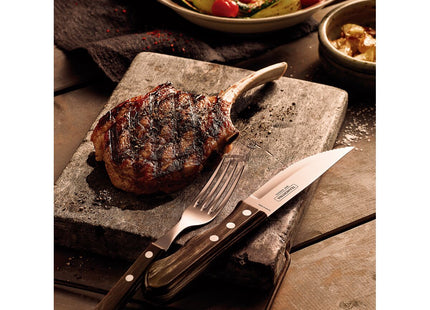 Tenedor Jumbo Tramontina Churrasco con Lámina de Acero Inoxidable y Mango de Madera Tratada Polywood Castaño