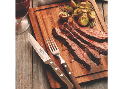 Tenedor Jumbo Tramontina Churrasco con Lámina de Acero Inoxidable y Mango de Madera Tratada Polywood Castaño