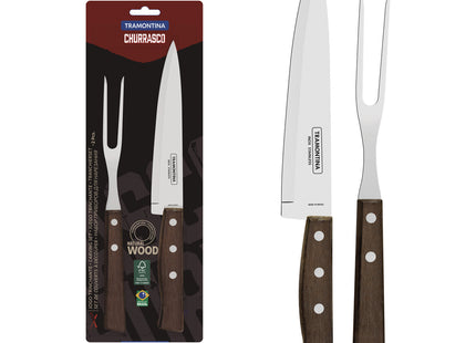 Juego Trinchante para Asado Tramontina con Láminas de Acero Inoxidable y Mangos de Madera Natural 2 Piezas