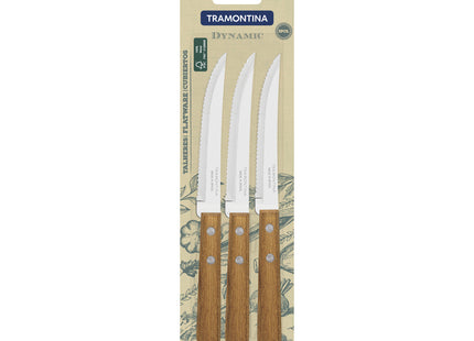 Juego de Cuchillos para Asado y Frutas Tramontina Dynamic con Láminas de Acero Inoxidable y Mangos de Madera Natural 03 Piezas