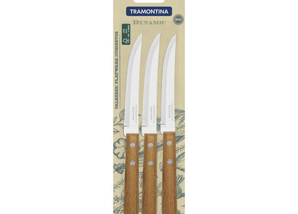 Juego de Cuchillos para Asado y Frutas Tramontina Dynamic con Láminas de Acero Inoxidable y Mangos de Madera Natural 03 Piezas