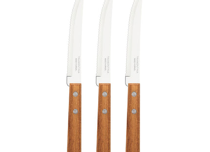 Juego de Cuchillos para Asado y Frutas Tramontina Dynamic con Láminas de Acero Inoxidable y Mangos de Madera Natural 03 Piezas