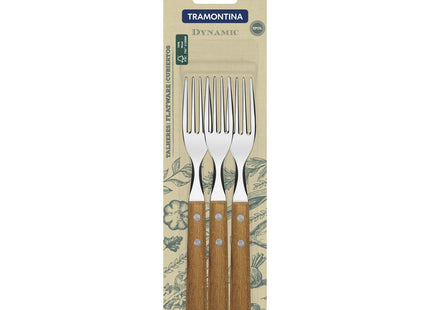 Juego de Tenedores de Mesa Tramontina Dynamic con Láminas en Acero Inoxidable y Mangos de Madera Natural 03 Piezas