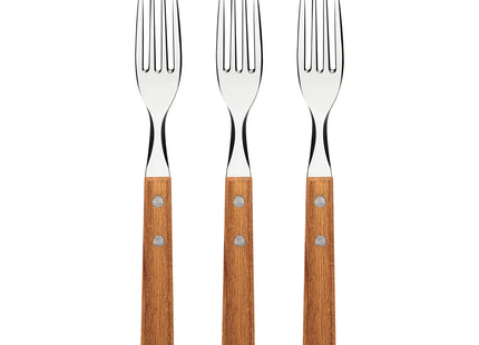 Juego de Tenedores de Mesa Tramontina Dynamic con Láminas en Acero Inoxidable y Mangos de Madera Natural 03 Piezas