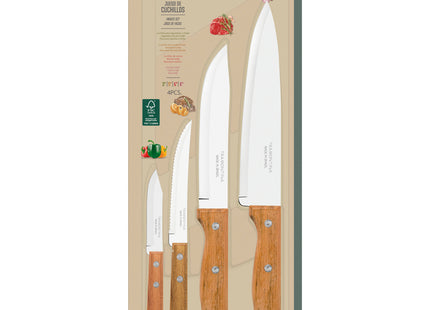 Juego Cuchillos Tramontina Dynamic con Láminas de Acero Inoxidable y Mangos de Madera Natural 4 Piezas