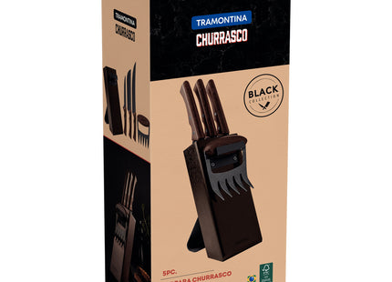 Kit para Asado Tramontina Churrasco Black con Láminas de Acero Inoxidable Oscurecido y Mangos de Madera 05 Piezas