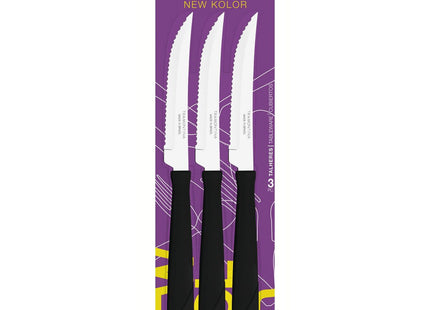 Juego de Cuchillos para Asado Tramontina New Kolor con Láminas de Acero Inoxidable y Mangos de Polipropileno Negro 3 Piezas