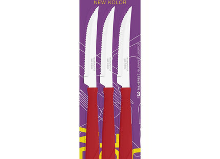 Juego de Cuchillos para Asado Tramontina New Kolor con Láminas de Acero Inoxidable y Mangos de Polipropileno Rojo 3 Piezas