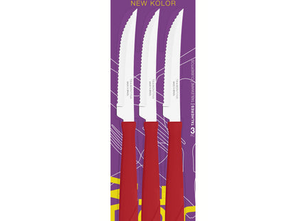 Juego de Cuchillos para Asado Tramontina New Kolor con Láminas de Acero Inoxidable y Mangos de Polipropileno Rojo 3 Piezas