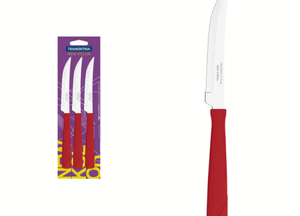 Juego de Cuchillos para Asado Tramontina New Kolor con Láminas de Acero Inoxidable y Mangos de Polipropileno Rojo 3 Piezas