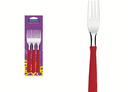 Juego de Tenedores de Mesa Tramontina New Kolor con Láminas de Acero Inoxidable y Mangos de Polipropileno Rojo 3 Piezas