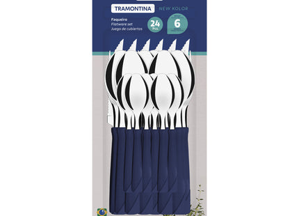 Juego de Cubiertos Tramontina New Kolor con Láminas de Acero Inoxidable y Mangos de Polipropileno Azul 24 Piezas