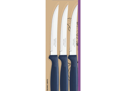 Juego de Cuchillos para Asado Tramontina Ipanema con Láminas de Acero Inoxidable y Mangos de Polipropileno Azul 3 Piezas