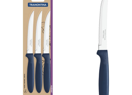 Juego de Cuchillos para Asado Tramontina Ipanema con Láminas de Acero Inoxidable y Mangos de Polipropileno Azul 3 Piezas