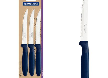 Juego de Cuchillos para Asado Tramontina Ipanema con Láminas de Acero Inoxidable y Mangos de Polipropileno Azul 3 Piezas