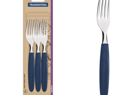 Juego de Tenedores de Mesa Tramontina Ipanema con Láminas de Acero Inoxidable y Mangos de Polipropileno Azul 3 Piezas