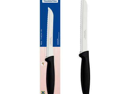 Cuchillo para Pan Tramontina Plenus con Lámina en Acero Inoxidable y Mango de Polipropileno Negro 7"