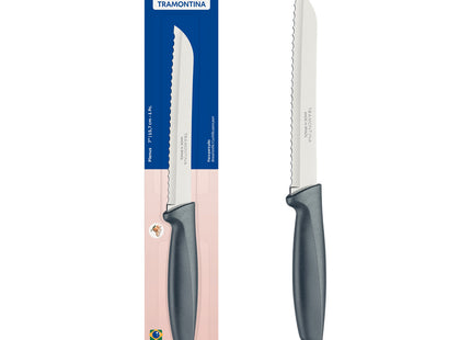 Cuchillo para Pan Tramontina Plenus con Lámina en Acero Inoxidable y Mango de Polipropileno Gris 7"