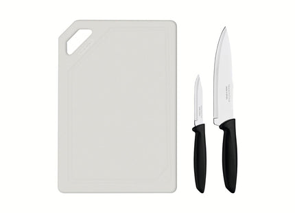 Kit para Carnes y Legumbres Tramontina Plenus con Láminas en Acero Inoxidable Mangos de Polipropileno Negro y Tabla para Cortar 3 Piezas