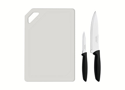 Kit para Carnes y Legumbres Tramontina Plenus con Láminas en Acero Inoxidable Mangos de Polipropileno Negro y Tabla para Cortar 3 Piezas
