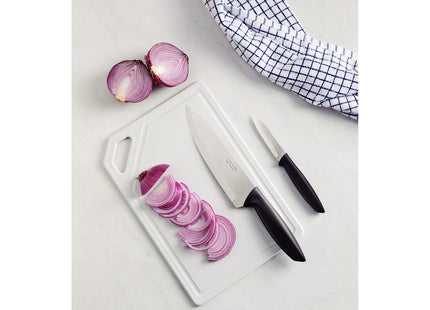 Kit para Carnes y Legumbres Tramontina Plenus con Láminas en Acero Inoxidable Mangos de Polipropileno Negro y Tabla para Cortar 3 Piezas