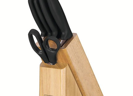 Juego de Cuchillos Tramontina Plenus con Láminas en Acero Inoxidable Mangos de Polipropileno Negro y Soporte de Madera 6 Piezas