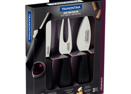 Juego para Quesos Tramontina Harmoniza con Lámina de Acero Inoxidable y Mangos de Polipropileno Negro 3 Piezas