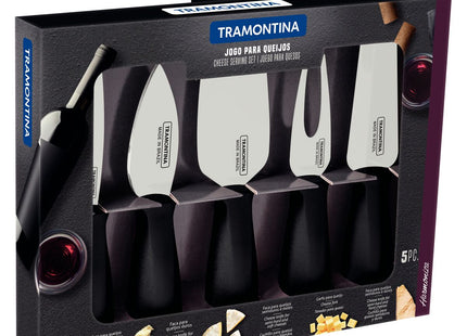 Juego para Quesos Tramontina Harmoniza con Lámina de Acero Inoxidable y Mangos de Polipropileno Negro 5 Piezas