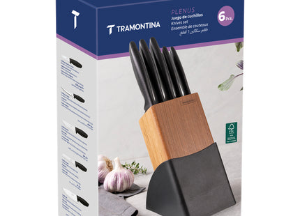 Juego de Cuchillos Tramontina Plenus con Láminas en Acero Inoxidable y Mangos de Polipropileno Negro 06 Piezas