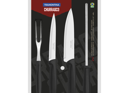 Juego para Asado Tramontina Plenus con Láminas de Acero Inoxidable y Mangos de Polipropileno Negro 4 Piezas