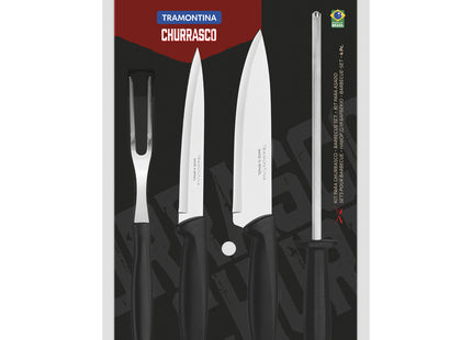 Juego para Asado Tramontina Plenus con Láminas de Acero Inoxidable y Mangos de Polipropileno Negro 4 Piezas