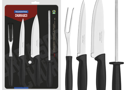 Juego para Asado Tramontina Plenus con Láminas de Acero Inoxidable y Mangos de Polipropileno Negro 4 Piezas