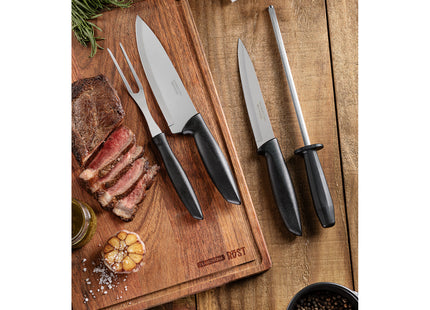 Juego para Asado Tramontina Plenus con Láminas de Acero Inoxidable y Mangos de Polipropileno Negro 4 Piezas