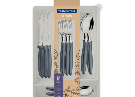 Juego de Cubiertos Tramontina Plenus con Láminas en Acero Inoxidable y Mangos de Polipropileno Gris con Organizador 25 Piezas