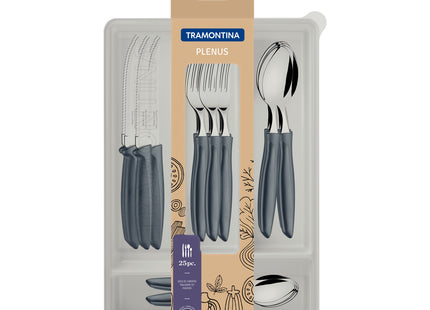 Juego de Cubiertos Tramontina Plenus con Láminas en Acero Inoxidable y Mangos de Polipropileno Gris con Organizador 25 Piezas