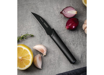 Cuchillo para Tornear Tramontina Nygma con Lámina de Acero Inoxidable y Mango de Polipropileno Texturizado Negro 3"