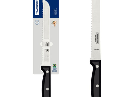 Cuchillo para Pan Tramontina Ultracorte con Lámina en Acero Inoxidable y Mango de Polipropileno Negro 7"