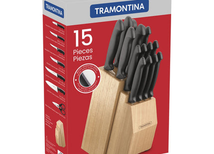 Juego de Cuchillos Tramontina Diamant con Láminas en Acero Inoxidable y Mangos de Polipropileno con Soporte en Madera 15 Piezas