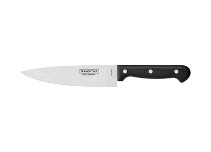 Juego de cuchillos Tramontina Ultracorte con láminas de acero inoxidable y mangos de polipropileno negro, 4 piezas.